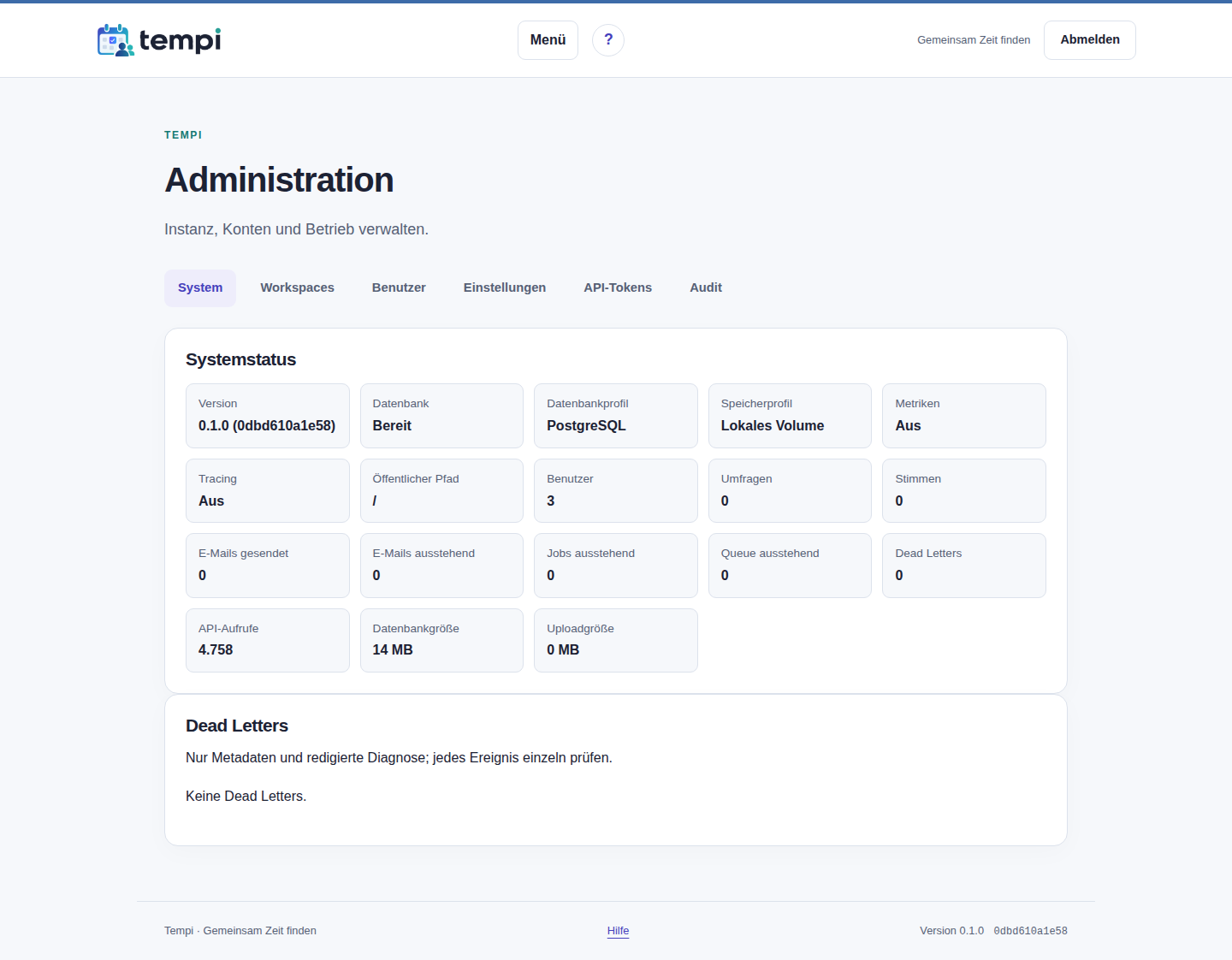 Systemstatus – Instanzadministration, helle Ansicht, 1440 px
