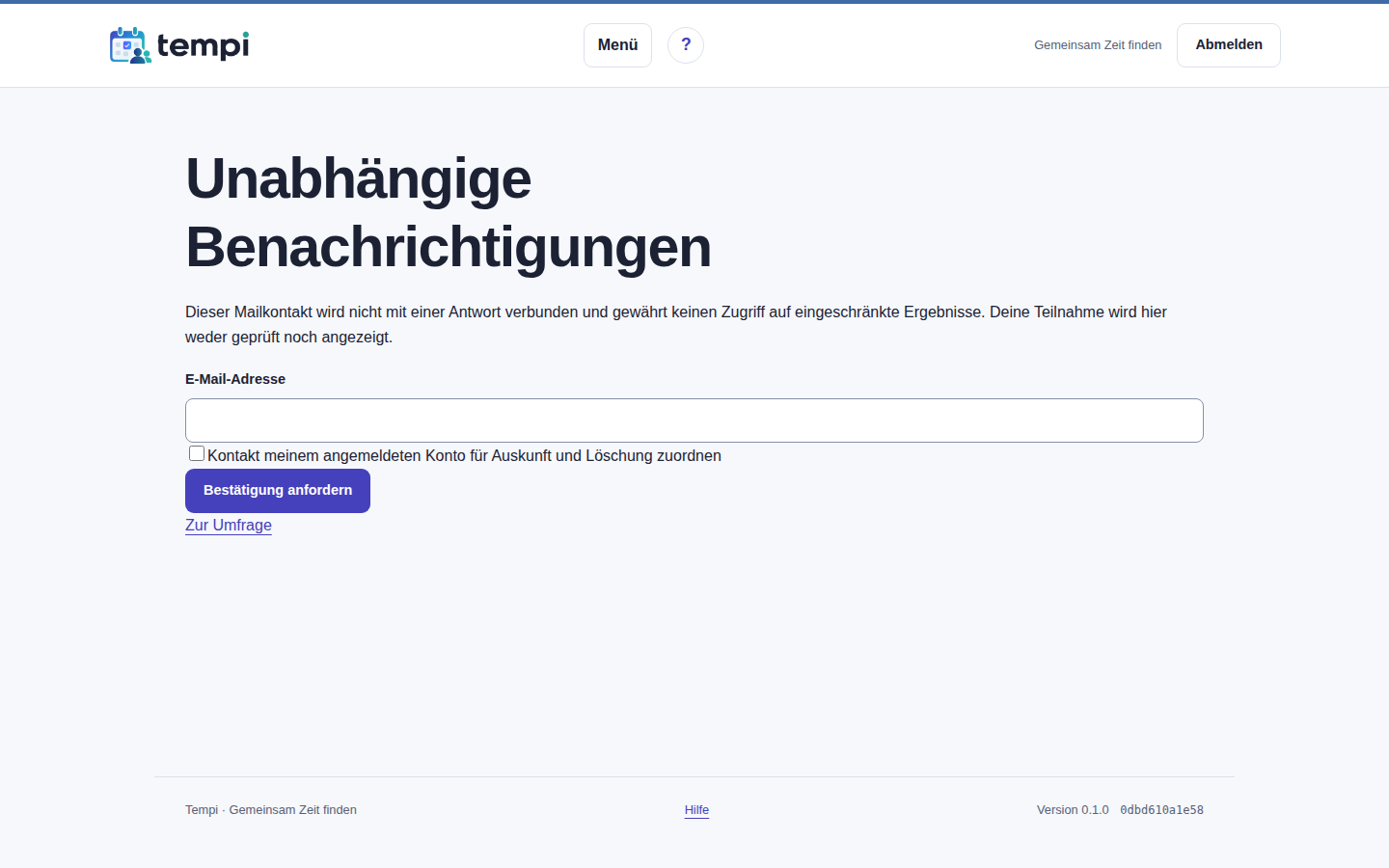 Unabhängige Mailkontakte – angemeldetes Konto, helle Ansicht, 1440 px