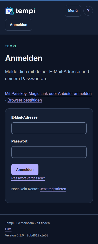 Anmeldung – ohne Anmeldung, dunkle Ansicht, 390 px