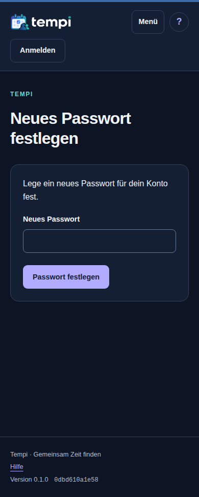 Passwort zurücksetzen – ohne Anmeldung, dunkle Ansicht, 390 px