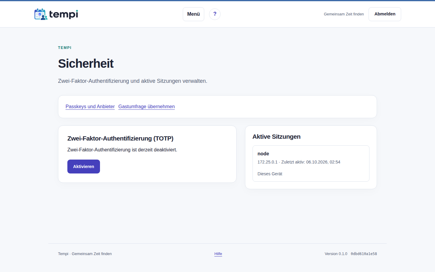 Sicherheitseinstellungen – angemeldetes Konto, helle Ansicht, 1440 px