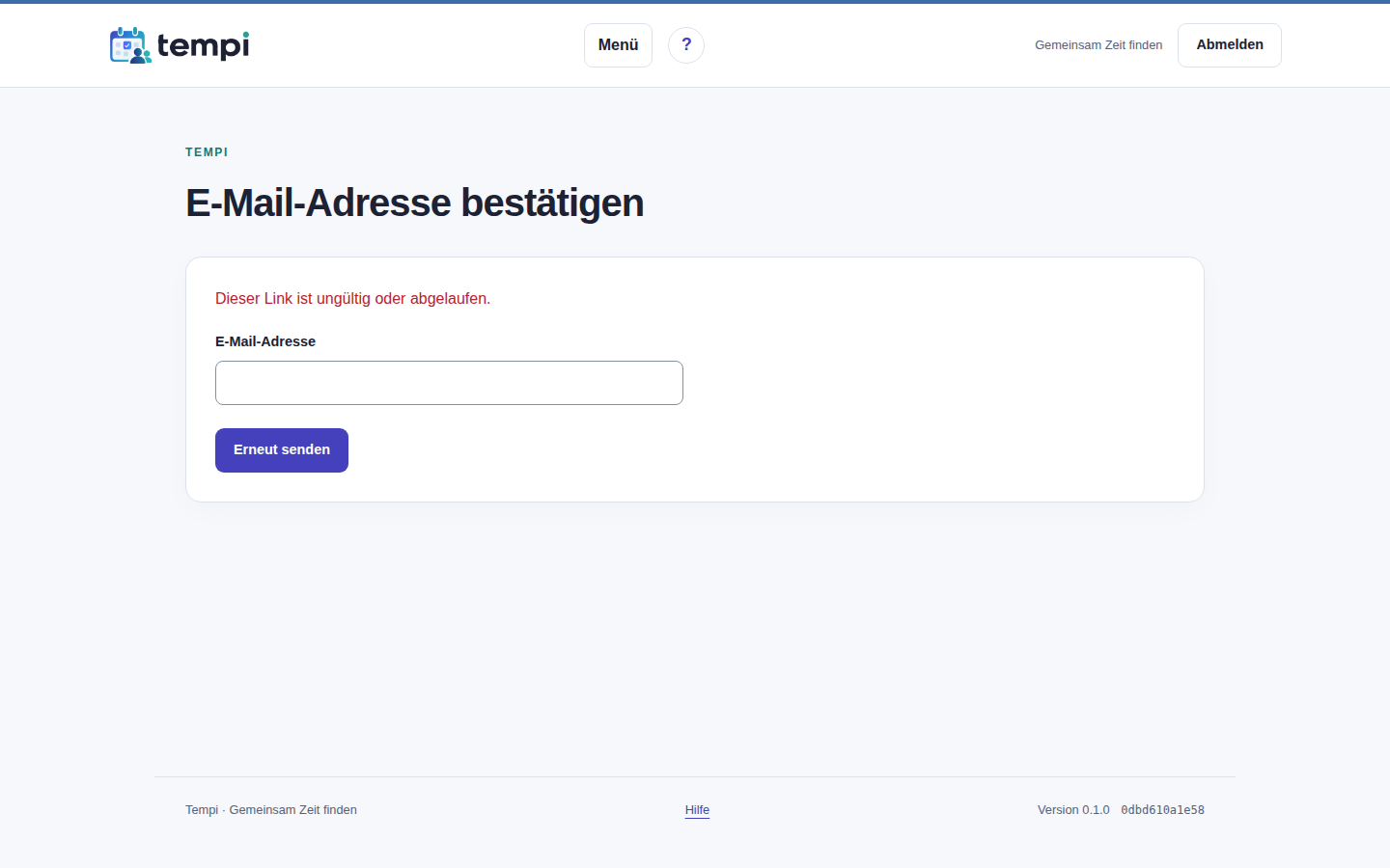 E-Mail-Bestätigung – angemeldetes Konto, helle Ansicht, 1440 px