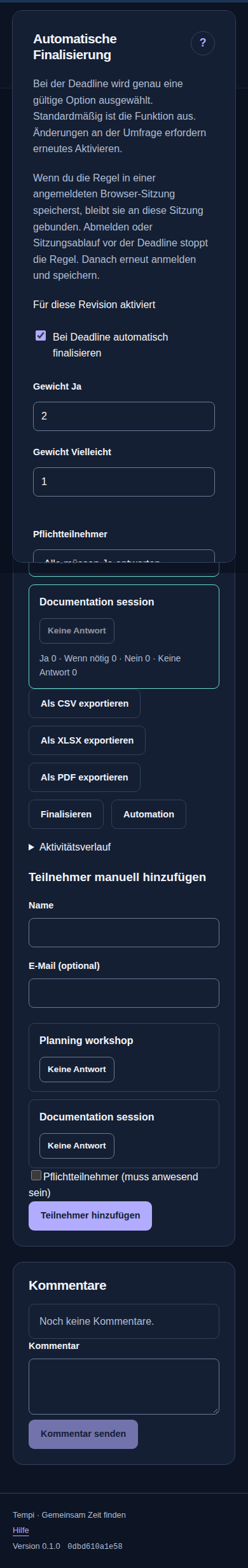 Automatische Finalisierung – Gast, dunkle Ansicht, 390 px