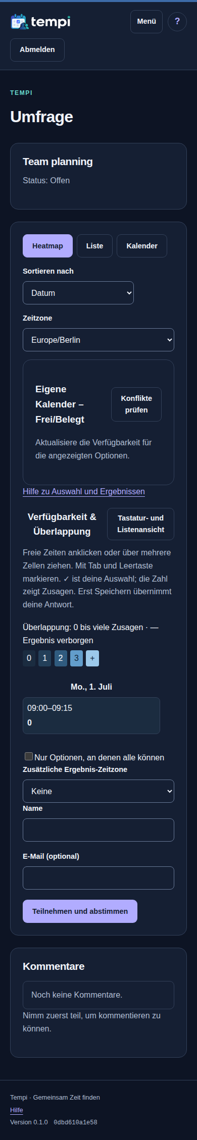 Verfügbarkeitsraster und Heatmap – Instanzadministration, dunkle Ansicht, 390 px
