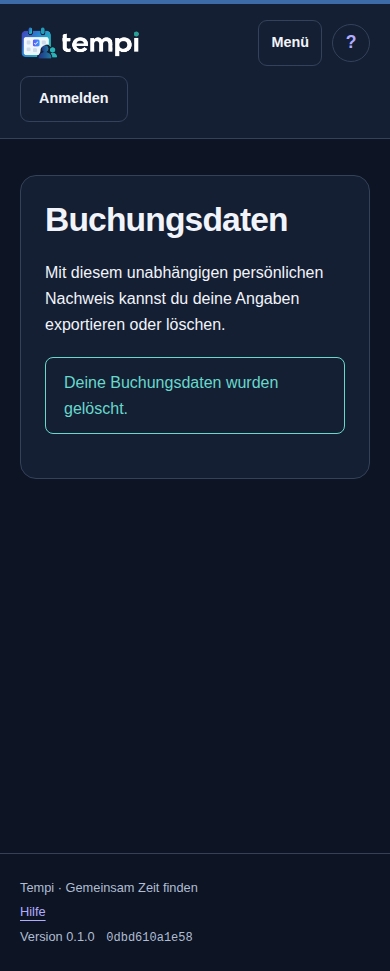Buchungsdaten verwalten – Gast, dunkle Ansicht, 390 px