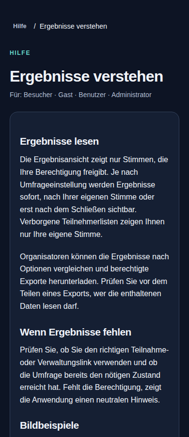 Ergebnisse verstehen – angemeldetes Konto, dunkle Ansicht, 390 px