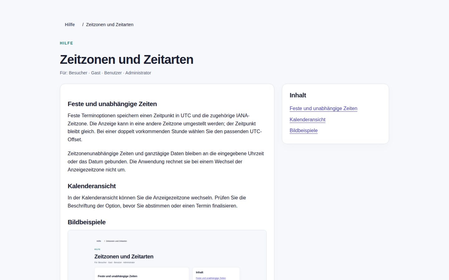Zeitzonen und Zeitarten – angemeldetes Konto, helle Ansicht, 1440 px