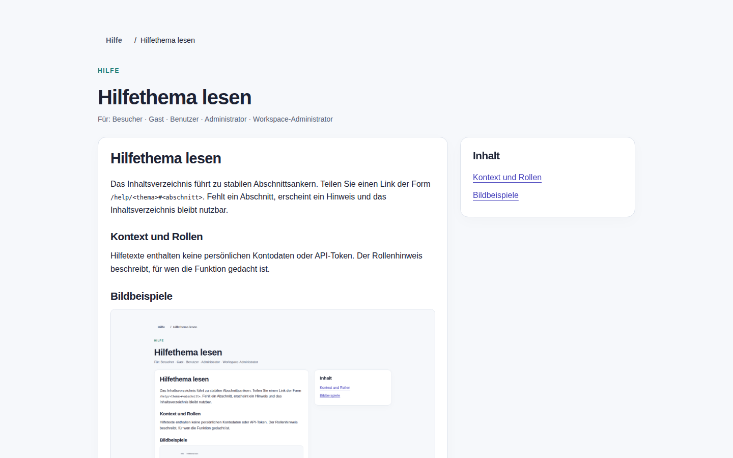 Hilfethema lesen – angemeldetes Konto, helle Ansicht, 1440 px