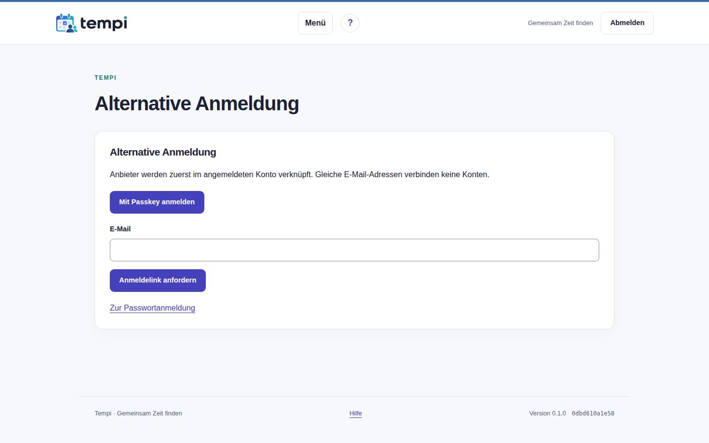 Alternative Anmeldung – angemeldetes Konto, helle Ansicht, 1440 px