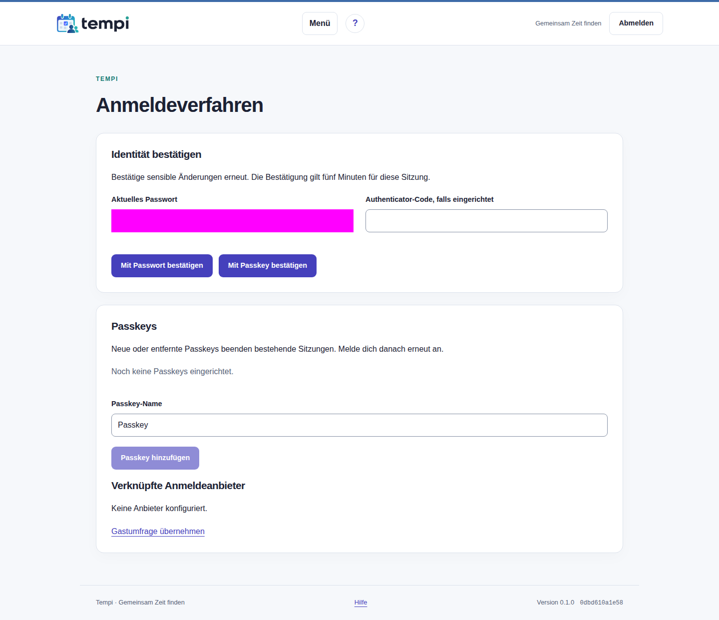 Anmeldeverfahren – angemeldetes Konto, helle Ansicht, 1440 px