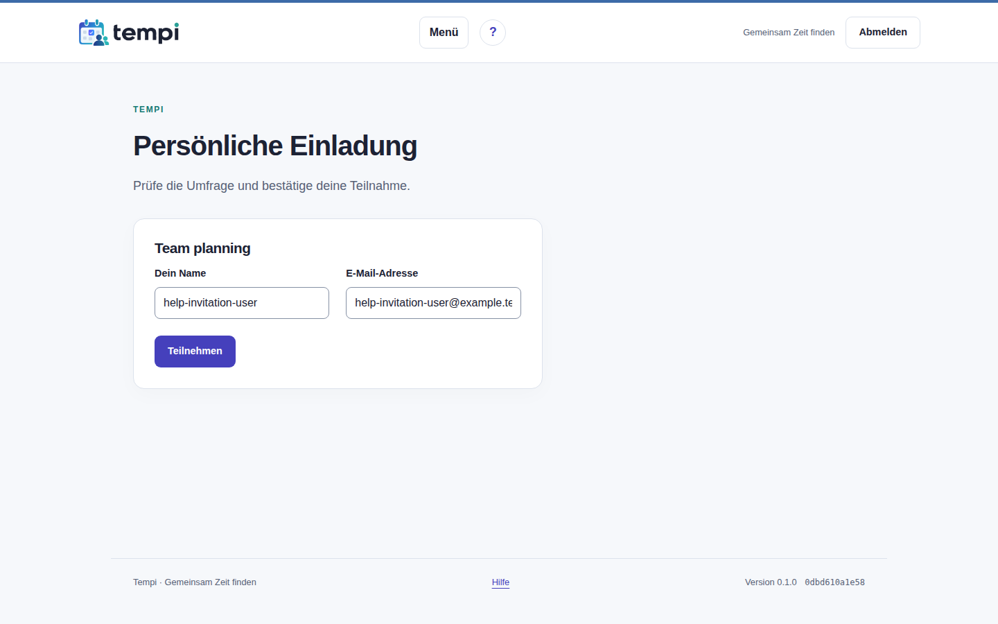 Persönliche Einladung – angemeldetes Konto, helle Ansicht, 1440 px