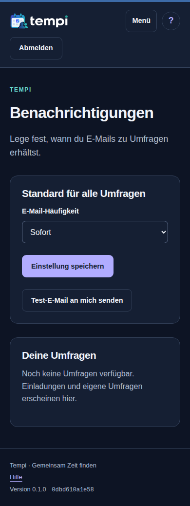 Benachrichtigungen – angemeldetes Konto, dunkle Ansicht, 390 px