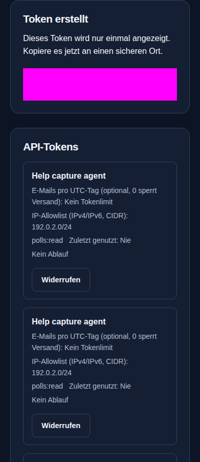 Token-IP-Regeln – angemeldetes Konto, dunkle Ansicht, 390 px