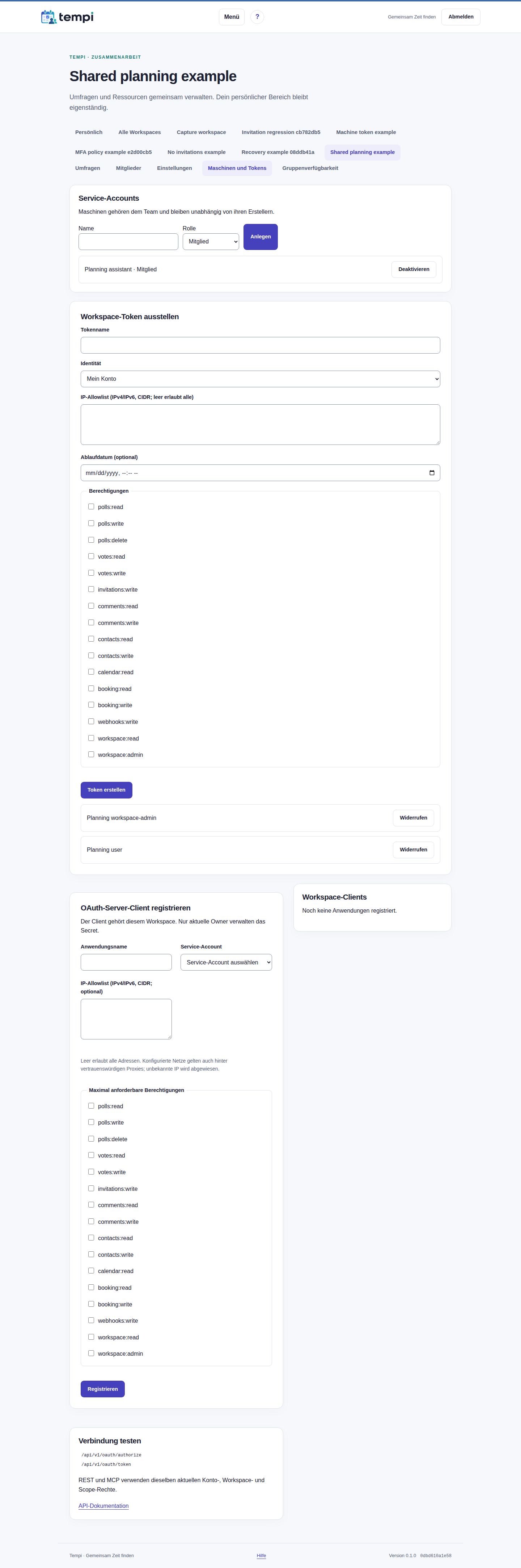OAuth für Service-Accounts – Workspace-Verwaltung, helle Ansicht, 1440 px