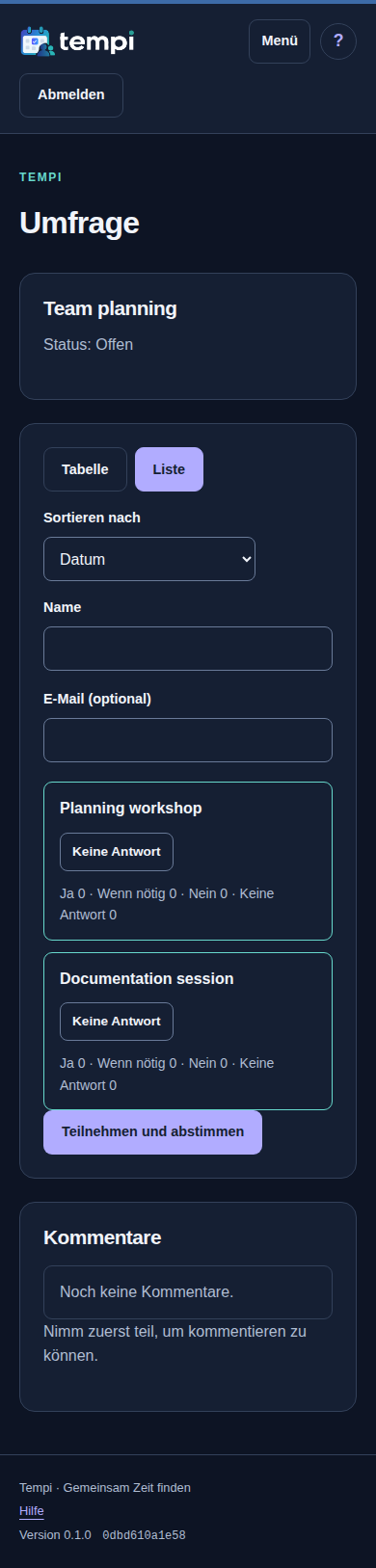 Umfrage ansehen und abstimmen – angemeldetes Konto, dunkle Ansicht, 390 px