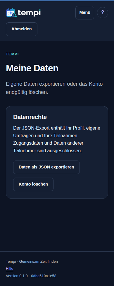 Meine Daten – angemeldetes Konto, dunkle Ansicht, 390 px