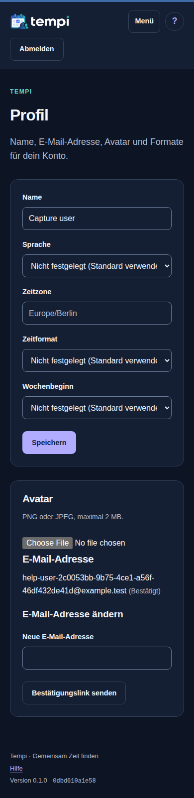 Profil – angemeldetes Konto, dunkle Ansicht, 390 px