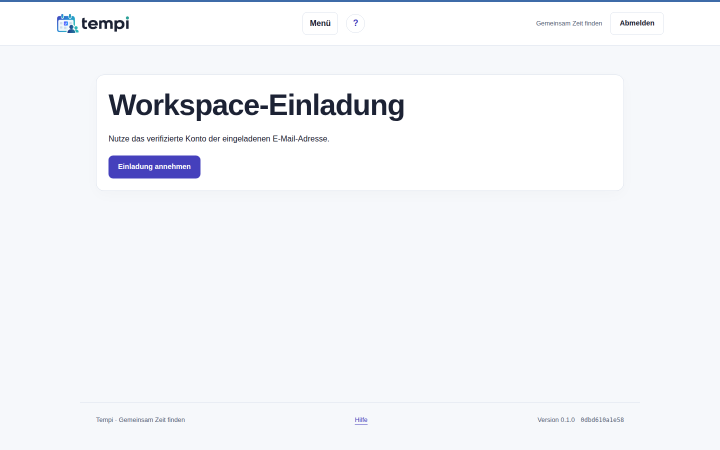 Einladung annehmen – angemeldetes Konto, helle Ansicht, 1440 px