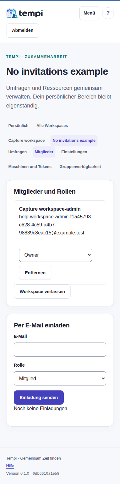 Owner mit sichtbarer Mitgliederliste und noch keinen Einladungen