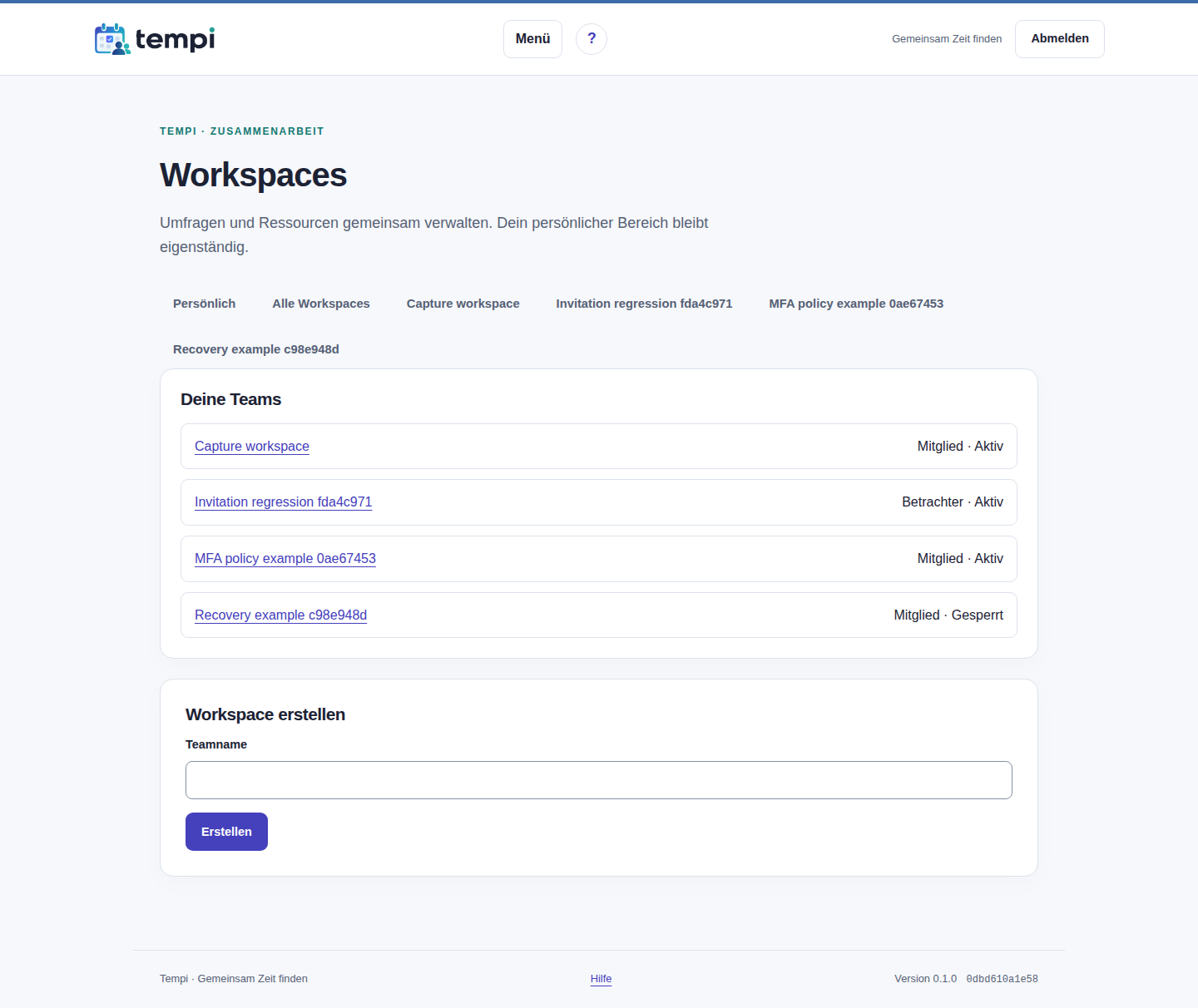 Workspaces – angemeldetes Konto, helle Ansicht, 1440 px