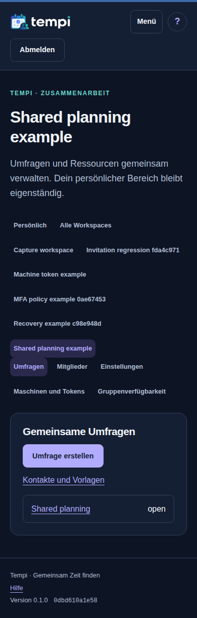 Gemeinsame Ressourcen – angemeldetes Konto, dunkle Ansicht, 390 px